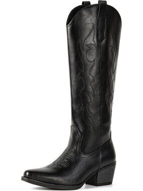 Authentic Western knee-high boots with eye-catching embroidery and a sturdy bloc